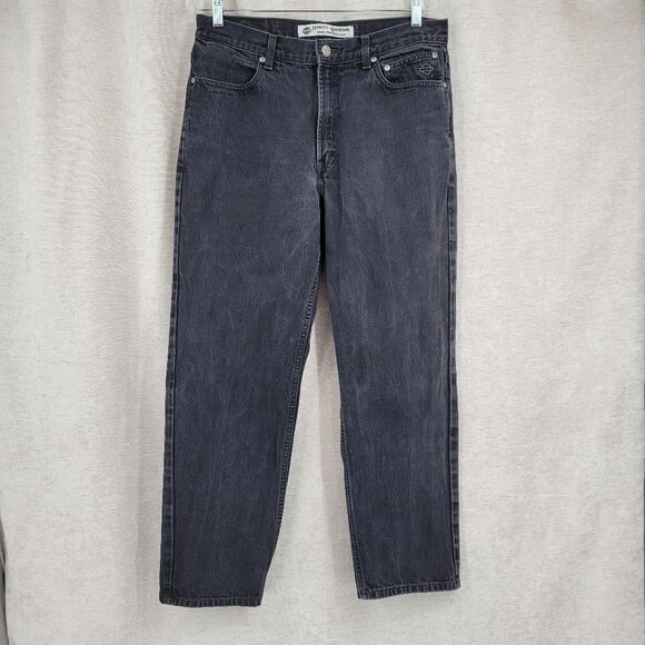 Harley Davidson Black Y2K Cotton Relaxed Fit Jeans Men's Size 34/30 - Picture 1 of 9